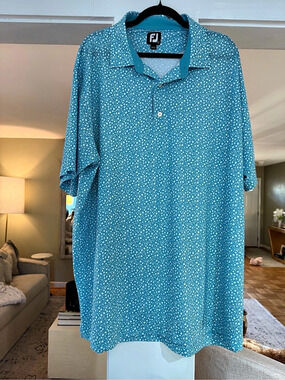 FJ Floral Polo Shirt in Blue & White Like New XXL